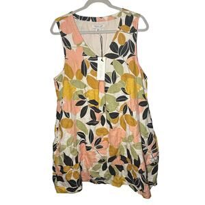 NEW Rachel Zoe 100% Linen Floral Colorful Sleeveless Dress Size XL